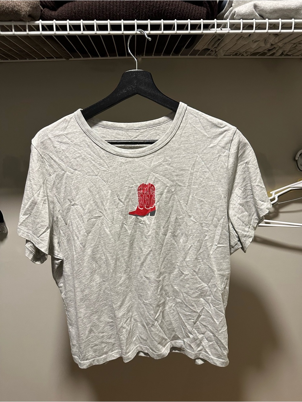 Abercrombie & Fitch Light Gray Tee with Red Cowboy Boot Graphic